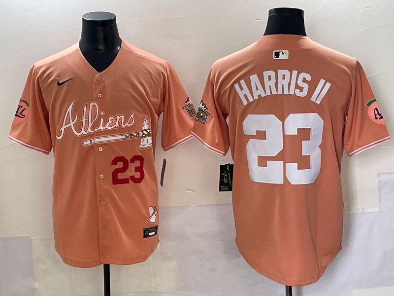 Men 2025 Atlanta Braves #23 Harris ii Orange Five generations Joint Name Nike MLB Jersey style 3